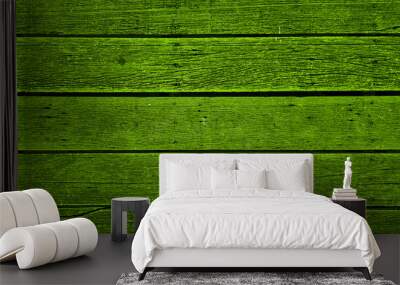 green monochrome old wooden deck flooring background showing wood grain, nails. abstract dark green timber wood oak panels used as background with blank space for design. outdoor wooden floor. Wall mural