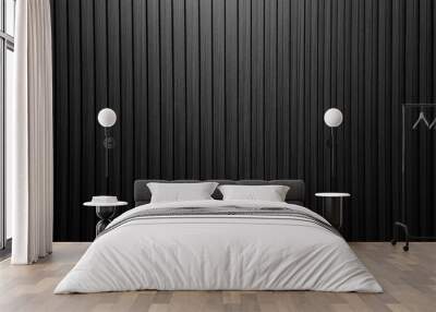 vertical dark black wooden slats texture for interior decoration with light from above. black walnut wooden slats in vertical striped line pattern used as background or backdrop. Wall mural