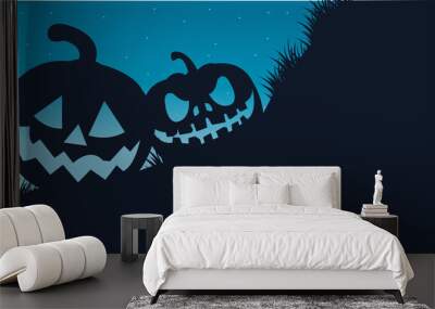 Silhouette of two pumpkins Halloween Wall mural