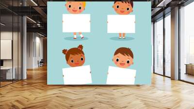 illustration image of children holding blank sign with copy space Wall mural