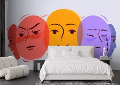 Various emotions and facial expressions of one person. Psychological concept vector illustration. Wall mural