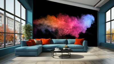 abstract colored dust explosion on a black background.abstract powder splatted background,Freeze motion of color powder exploding/throwing color powder, multicolored glitter texture. Wall mural