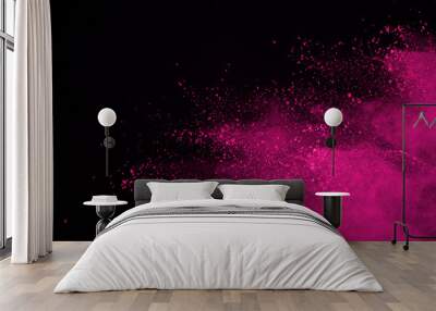 Abstract pink powder explosion on black background. abstract colored powder splatted, Freeze motion of pink powder exploding. Wall mural