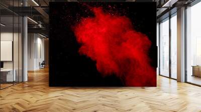 Abstract Red powder splatted background,Freeze motion of red powder exploding/throwing green dust. Wall mural