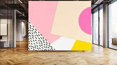 Top view abstract paper geometric background. Pastel colors yellow, pink and white textured paper background Wall mural