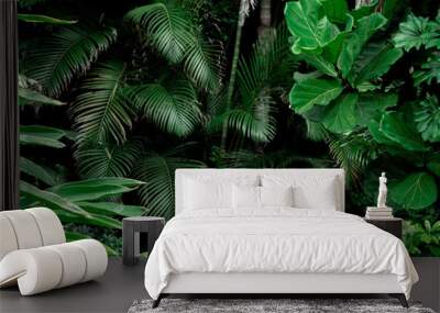 Tropical Rainforest Landscape background. Tropical jungle palms, trees and plants Wall mural