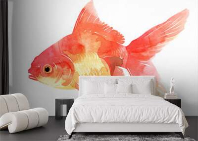 Graceful Watercolor Painting: The Majestic Goldfish Glides Through the Water Wall mural