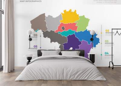 Belgium country map infographic colored vector template with regions and pointer marks Wall mural