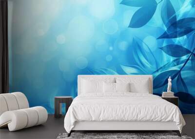 Leaves blue eco watercolor gradient background landscape illustration Wall mural