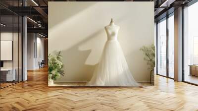 White long dress mockup, lovely dress on mannequin, 3d render Wall mural