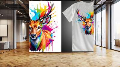 Colorful deer graphic on white background t-shirt Wall mural