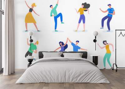 group of young happy dancing people or male and female dancers isolated on white background. smiling Wall mural