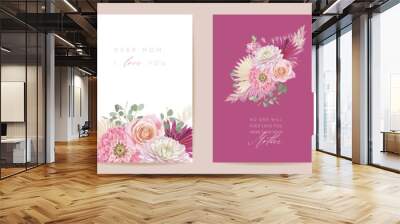 Mothers day floral vector card. Greeting tropical flowers, palm leaves template design Wall mural