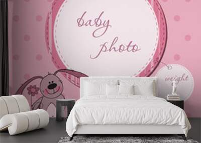 Pink Baby announcement card with Frame Wall mural