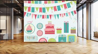 Retro Birthday Celebration Design Elements - for Scrapbook, Invi Wall mural