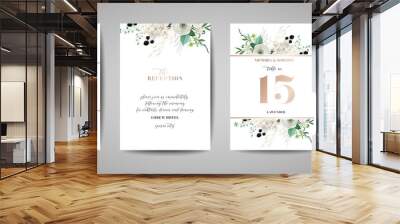 Set of Wedding Invitation, floral invite, thank you, rsvp rustic card design with gold foil decoration. Vector elegant modern template, trendy cover, graphic poster, retro brochure, design template Wall mural