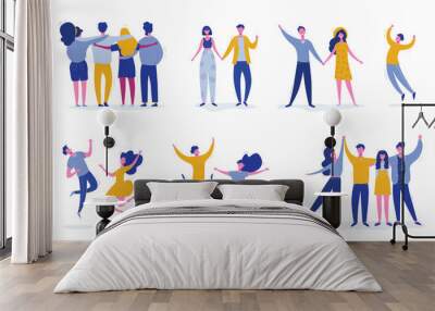 Set of young jumping friend people characters. Stylish modern vector illustration with happy male and female characters, teenagers, students. Party, sport, dance and friendship team concept Wall mural