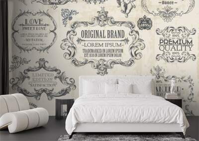 Vector Set: Calligraphic Design Elements and Page Decoration Wall mural