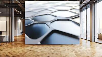 close up view of modern, high tech surface featuring honeycomb pattern with reflective metallic elements. intricate design showcases depth and texture, evoking sense of innovation and sophistication Wall mural