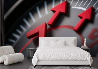 Time is represented by close up of clock face featuring bold red arrows indicating downward trend, symbolizing urgency and change Wall mural