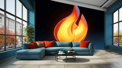 Fire flame icon, with layered flames and a glowing orange hue, 3D icon Wall mural