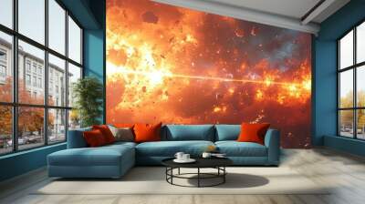 Intergalactic battle scene with laser beams and explosions, dynamic movements, 3D animation Wall mural