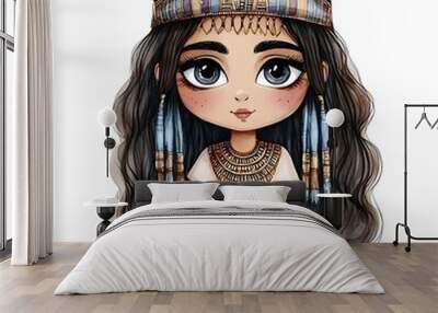 Cute Cartoon Egyptian Princess in Traditional Clothing. Wall mural