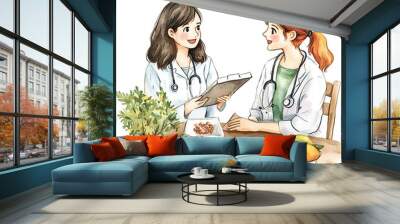 Two female doctors discussing a patient's diet and nutrition plan. Wall mural