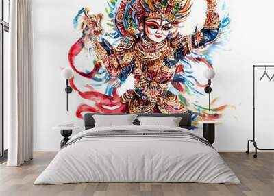 Watercolor illustration of a Balinese Barong dance performer. Wall mural