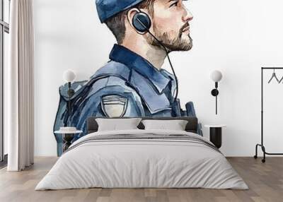 Watercolor Illustration of a Police Officer in Uniform. Wall mural