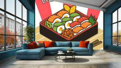 bento box sushi japanese food isometric vector illustration Wall mural