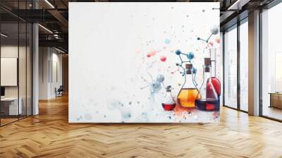 A colorful display of chemistry lab equipment, including beakers and test tubes Wall mural