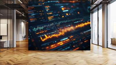 A computer screen with a lot of orange and blue lines Wall mural