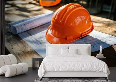 A yellow hard hat sits on top of a piece of paper Wall mural