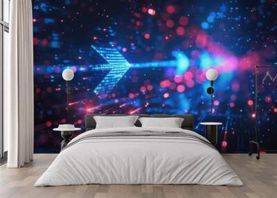 Business technology growth concept. Abstract arrow neon light background Wall mural