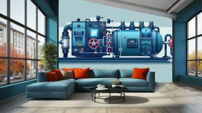 A flat vector illustration of an industrial air compressor with engine Wall mural