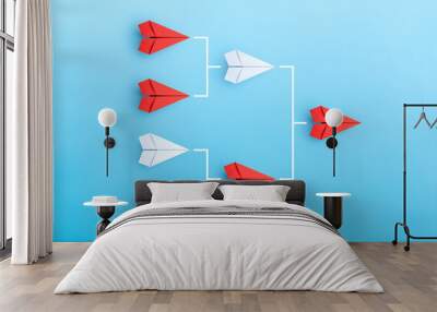 Business process, Workflow, Flowchart, Process concept with paper planes, blue background Wall mural