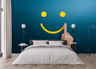 customer service evaluation and satisfaction survey concepts, the client's hand draws a smile of hap Wall mural