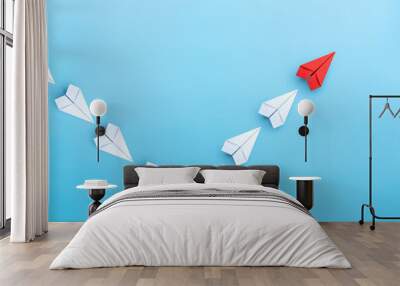 Economic recovery, growth and development with red paper plane flying up Wall mural