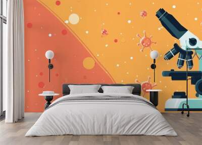 flat vector banner with a cute microscope and cancer cells Wall mural