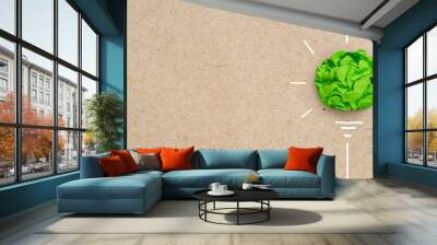 Green crumpled paper light bulb, Corporate Social Responsibility (CSR), eco-friendly business and environmental concept with copy space Wall mural