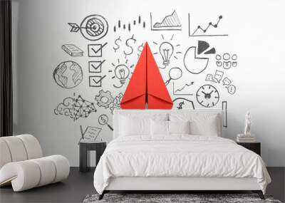 Innovation and solution concept with Red paper plane and business strategy on white background Wall mural