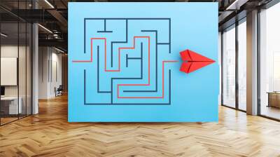 Paper plane with maze, Problem and solution concept Wall mural