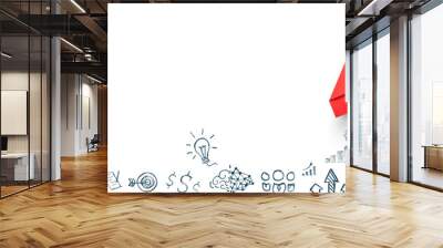 Red paper plane and business strategy on white background, Business success, innovation and solution concept, copy space Wall mural