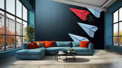 Red paper plane leader concept Wall mural