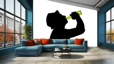 alcoholic man with beer bottle in youth fun silhouette Wall mural