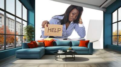 black American frustrated woman working in stress at office Wall mural