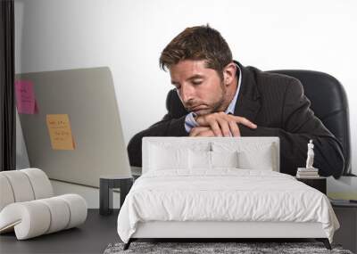 young tired and wasted businessman working in stress at office laptop computer looking exhausted Wall mural