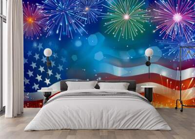 American flag with fireworks celebration background Wall mural