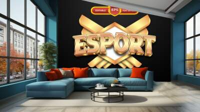 Game esport logo editable text effect with golden style Wall mural